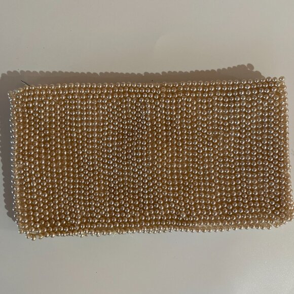 Vintage Beaded Handmade Pearl Clutch Pocketbook Evening Bag Swirl Design - Picture 6 of 6